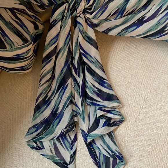 Karen Kane Teal Metallic LP Tie Front Top - Picture 8 of 13